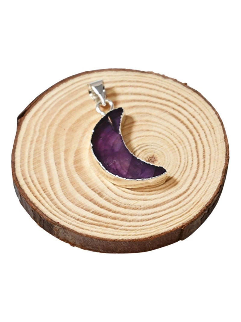 Pendentif lune lisse - Plaqué argent - Pierres naturelles - Violet - Kiabi