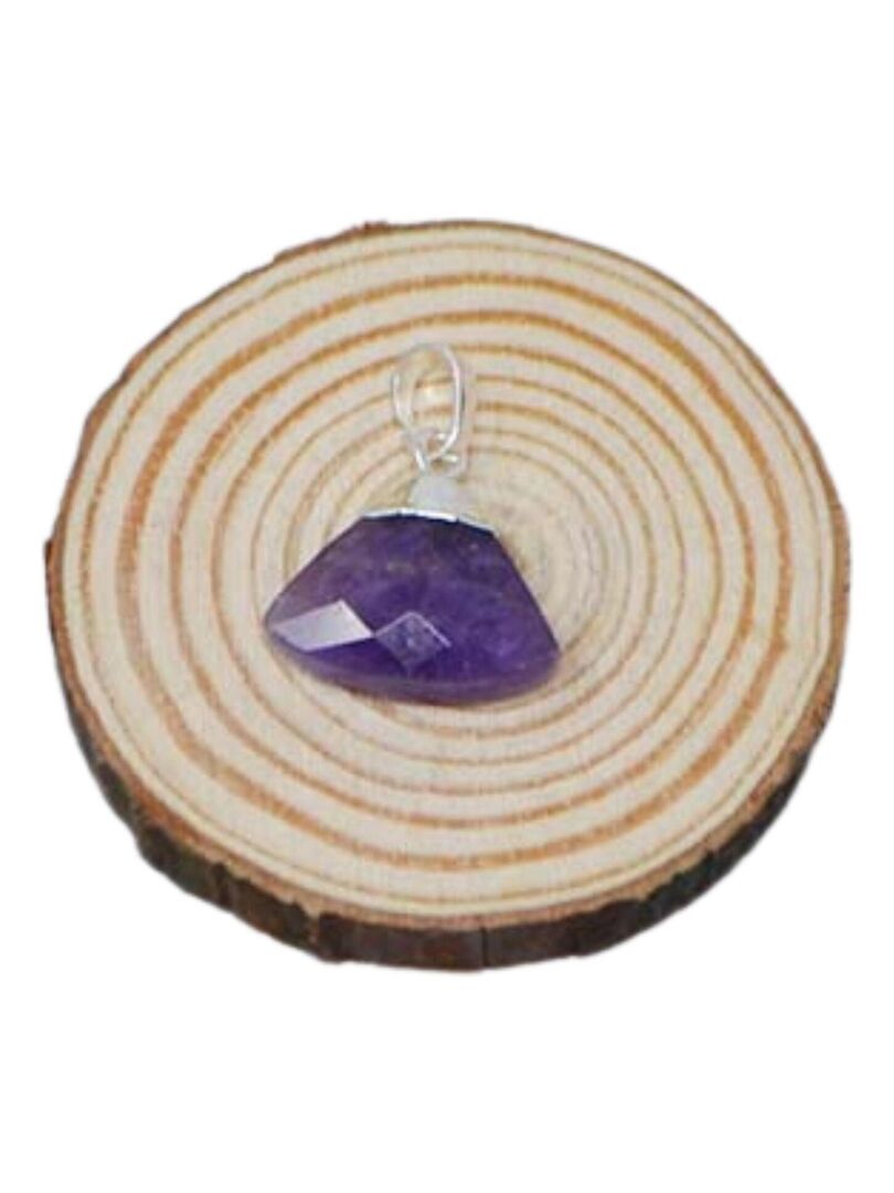 Pendentif trapèze - Plaqué argent - Pierres naturelles - Violet - Kiabi