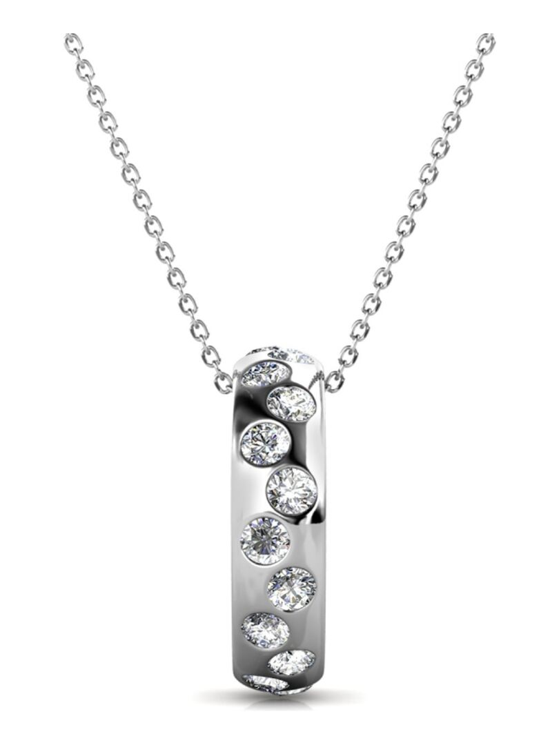 Pendentif Pierre Lang - Alliage Argenté Avec Cristal Blanc - Bijou Signé PL - Occasion En Bon état