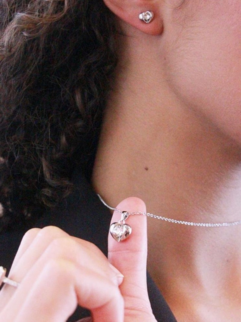Pendentif Métal Argenté Avec Pierre Cristal Vert - Collier Mi-long - Neuf Sans Emballage