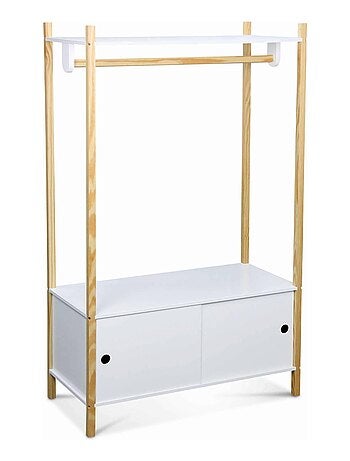 Penderie enfant bois massif 2 portes coulissantes avec portant Tobias