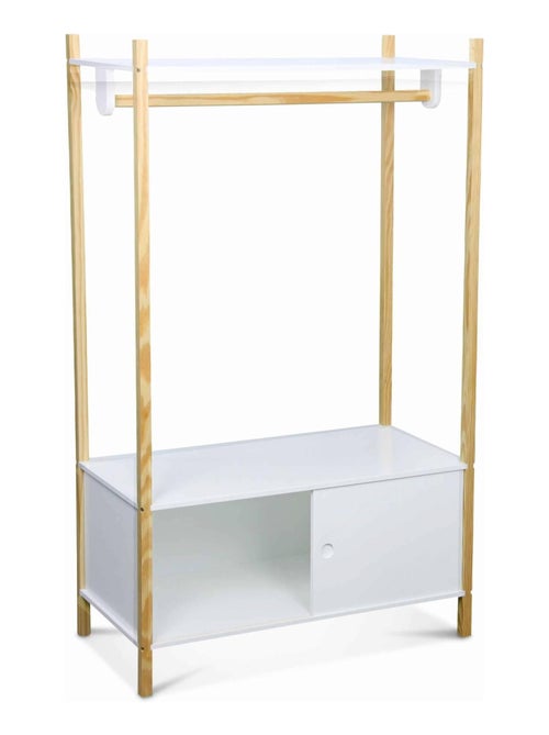 Penderie enfant bois massif 2 portes coulissantes avec portant Tobias - Kiabi