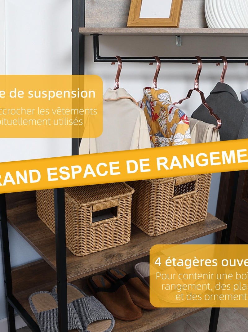 Penderie portant à vêtements style industriel 4 étagères Marron - Kiabi