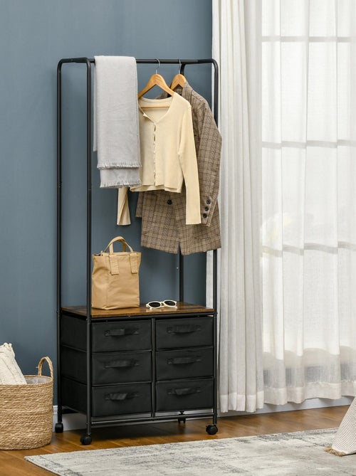 Penderie portant à vêtements style industriel 6 tiroirs - Kiabi