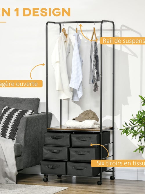 Penderie portant à vêtements style industriel 6 tiroirs - Kiabi