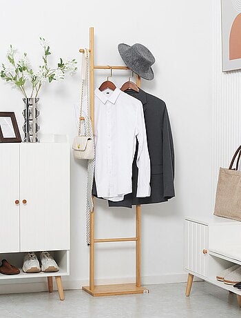 Penderie porte-manteaux - 3 barres, 2 patères - bois bambou