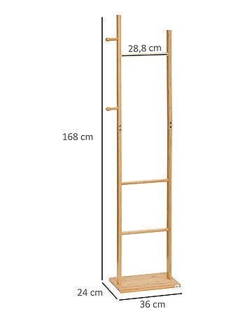 Penderie porte-manteaux - 3 barres, 2 patères - bois bambou