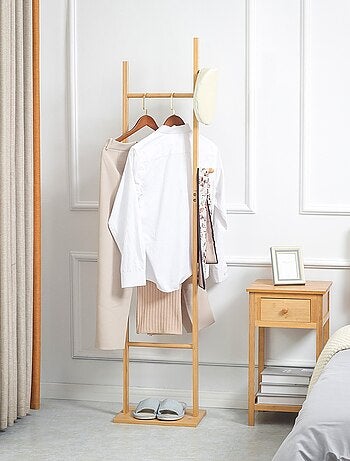Penderie porte-manteaux - 3 barres, 2 patères - bois bambou