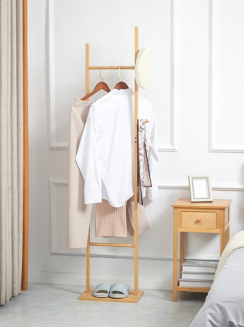 Penderie porte-manteaux - 3 barres, 2 patères - bois bambou - Kiabi