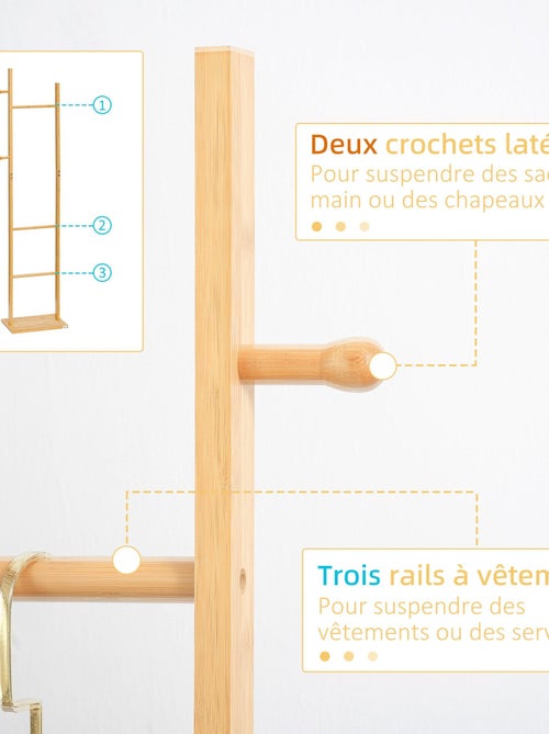 Penderie porte-manteaux - 3 barres, 2 patères - bois bambou - Kiabi