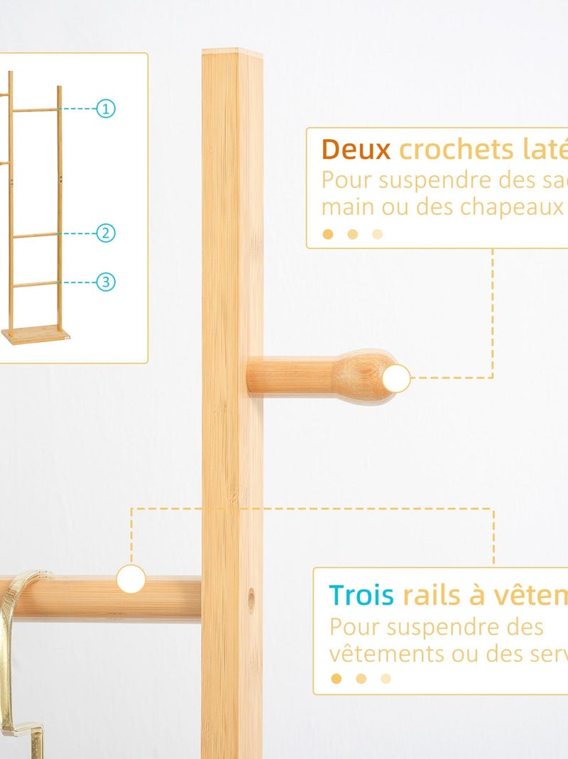 Penderie porte-manteaux - 3 barres, 2 patères - bois bambou Beige - Kiabi