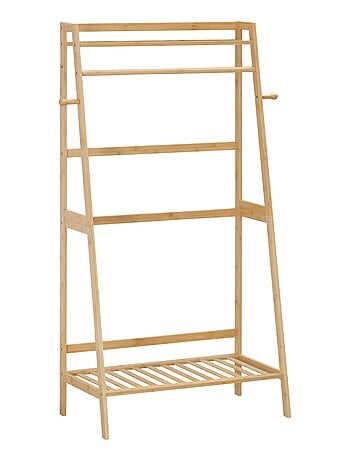 Penderie porte-manteaux avec étagères bois bambou