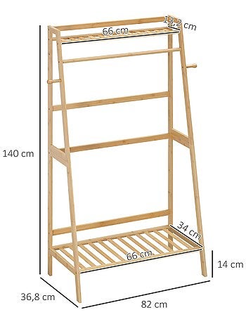 Penderie porte-manteaux avec étagères bois bambou