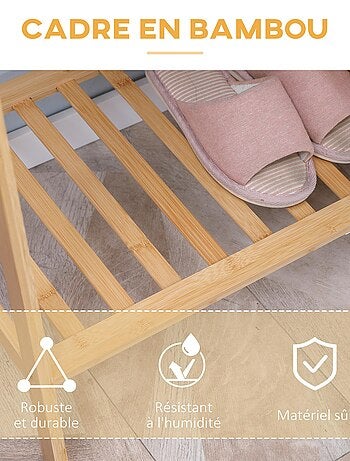 Penderie porte-manteaux avec étagères bois bambou