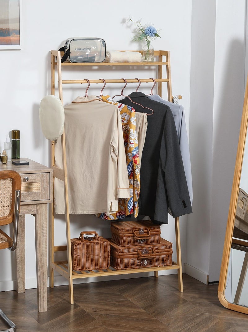 Penderie porte-manteaux avec étagères bois bambou Beige - Kiabi