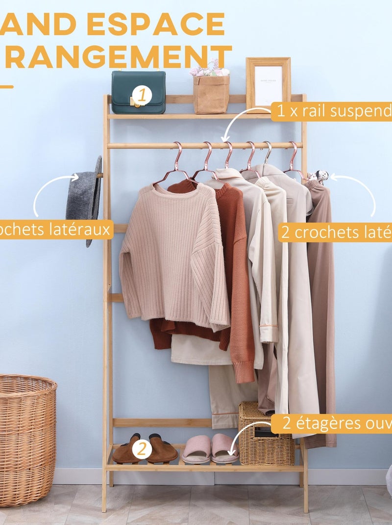 Penderie porte-manteaux avec étagères bois bambou Beige - Kiabi