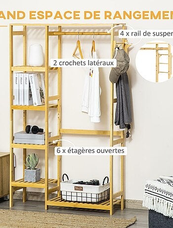 Penderie porte-manteaux bois bambou