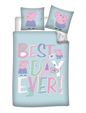 Peppa Pig Best Day - Parure de Lit Enfant Réversible - Housse de Couette 140x200 cm Taie 63x63 cm