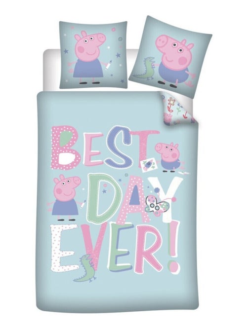 Peppa Pig Best Day - Parure de Lit Enfant Réversible - Housse de Couette 140x200 cm Taie 63x63 cm - Kiabi