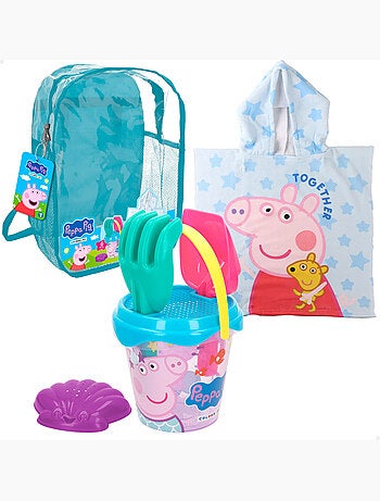Peppa pig seau de plage avec accessoires sac à dos et poncho