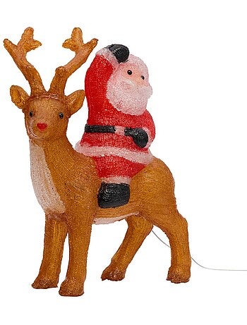 Père noël et renne lumineux d'extérieur clignotant 60 led h. 49 cm solaire