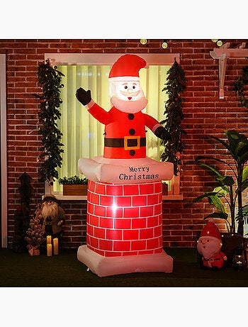Père noël gonflable avec cheminée led 2,10h m polyester