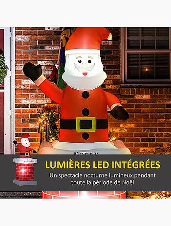Père noël gonflable avec cheminée led 2,10h m polyester