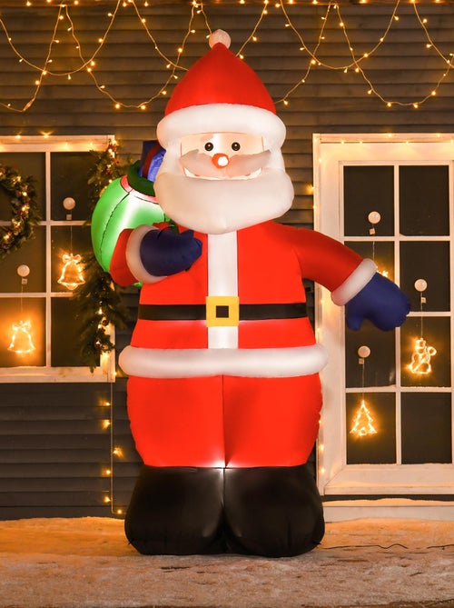 Père Noël gonflable LED 2,4H m avec hotte polyester imperméable rouge - Kiabi