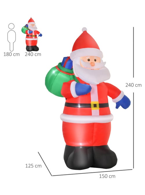 Père Noël gonflable LED 2,4H m avec hotte polyester imperméable rouge - Kiabi