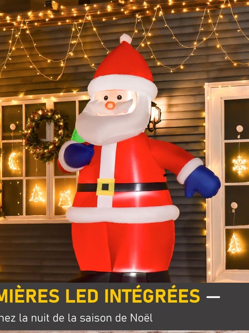 Père Noël gonflable LED 2,4H m avec hotte polyester imperméable rouge - Kiabi