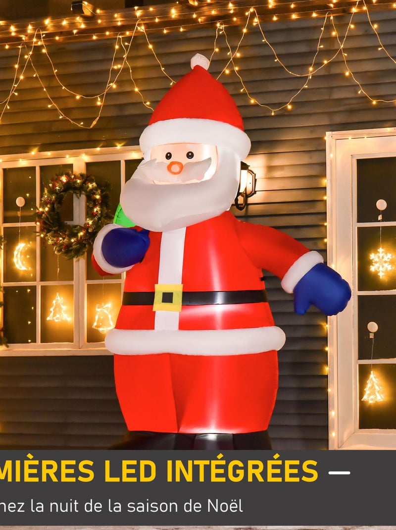 Père Noël gonflable LED 2,4H m avec hotte polyester imperméable rouge Rouge - Kiabi
