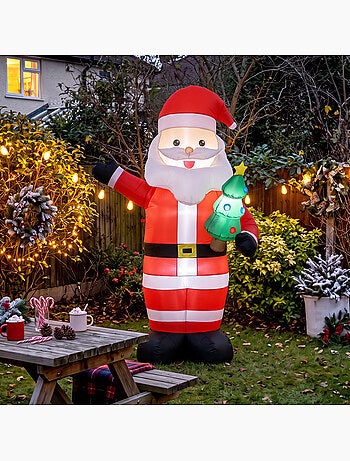 Père noël gonflable led 2,4h m avec mini sapin rouge