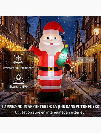 Père noël gonflable led 2,4h m avec mini sapin rouge