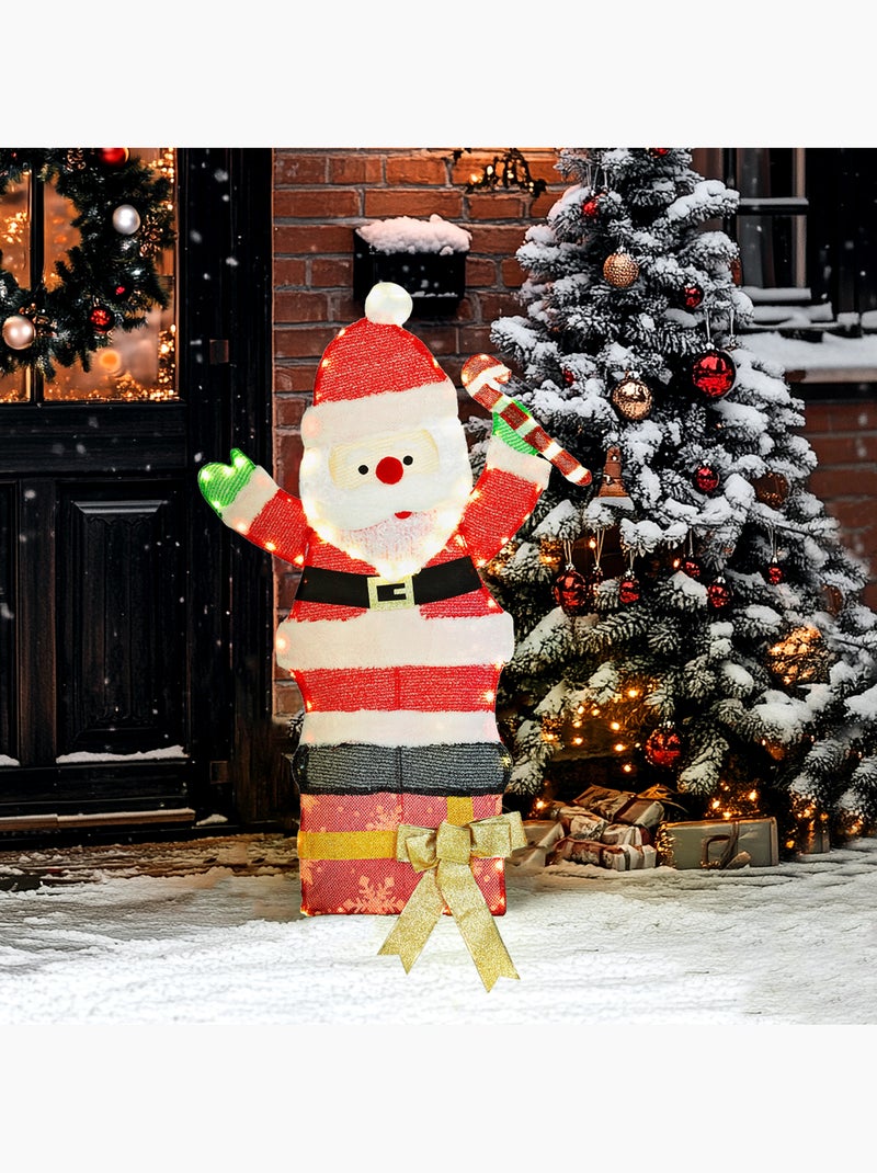 Père noël lumineux h.93cm 97 leds blanc chaud norme ip44 Rouge - Kiabi
