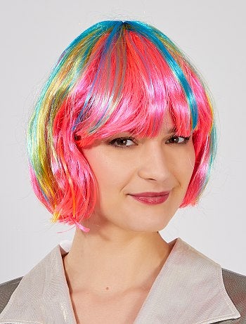 Perruque carré à frange multicolore