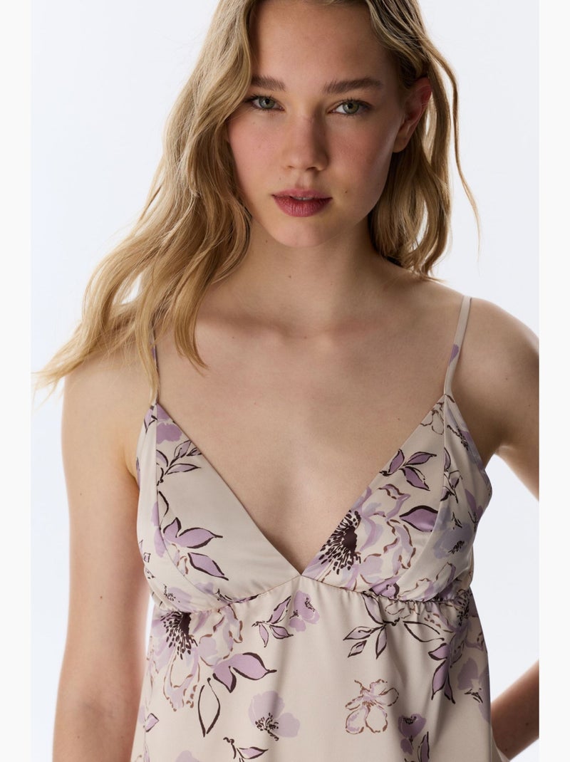 Petal satin à fleurs chemise de nuit penti Beige naturel - Kiabi