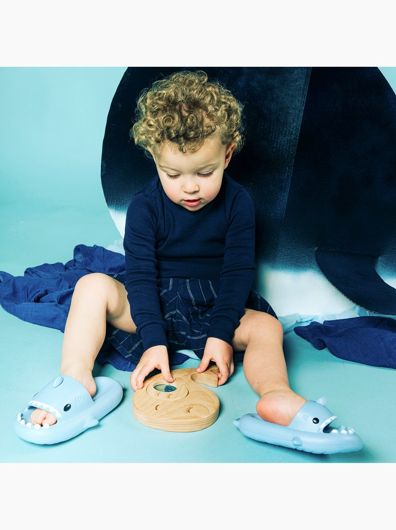 Petit Boum | Jouet sensoriel puzzle en bois Baleine Bleu - Kiabi