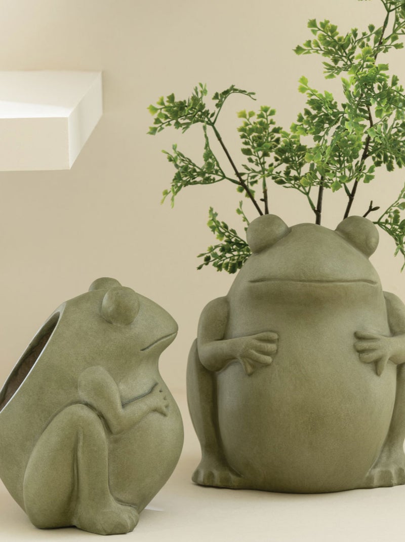 Petit cache-pot grenouille en argile verte Vert - Kiabi