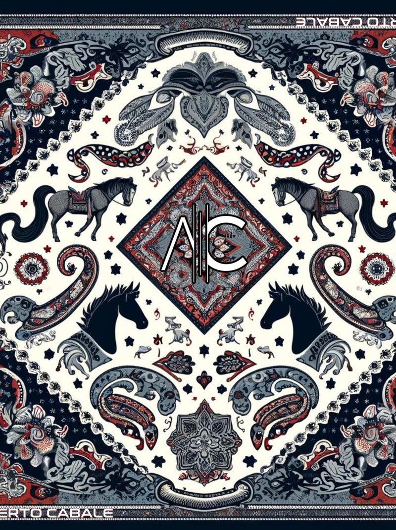 Petit carré de soie Bandana Horse Cléo Bleu - Kiabi