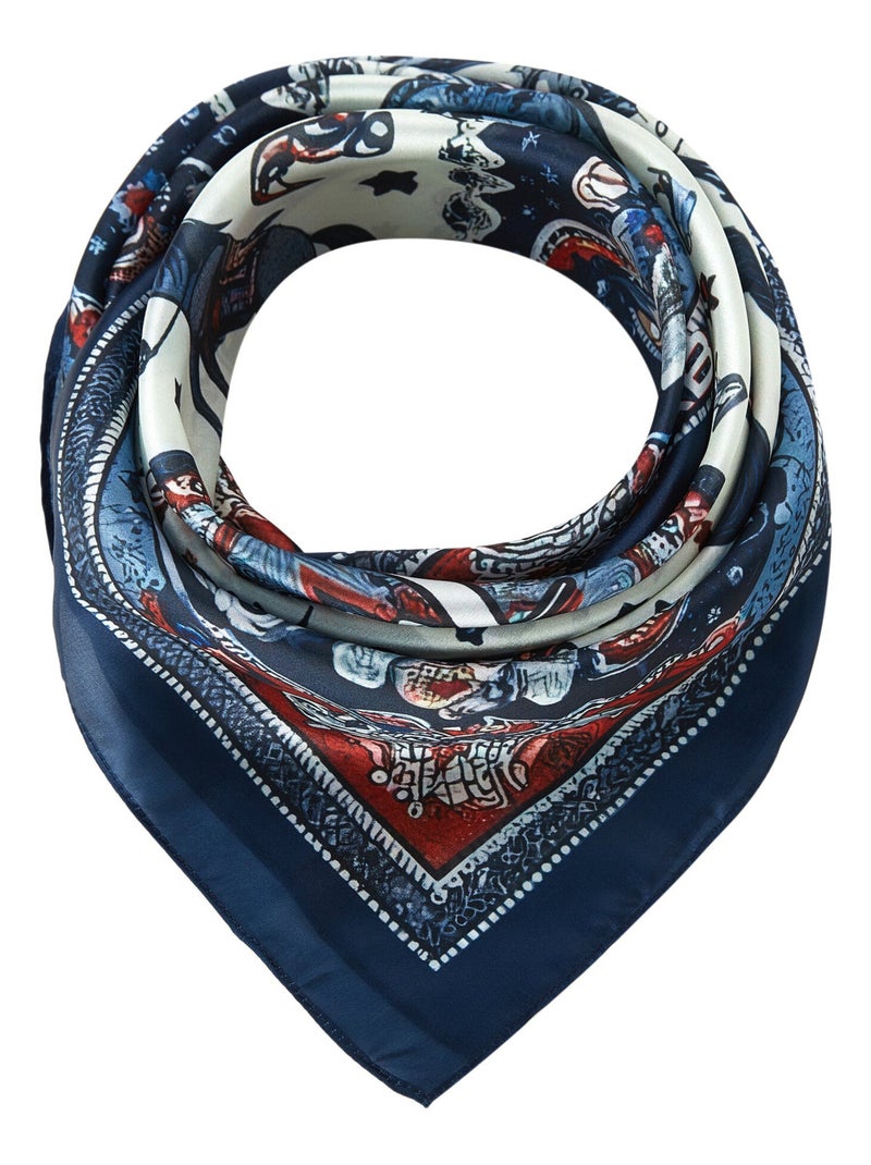 Petit carré de soie Bandana Horse Cléo Bleu - Kiabi