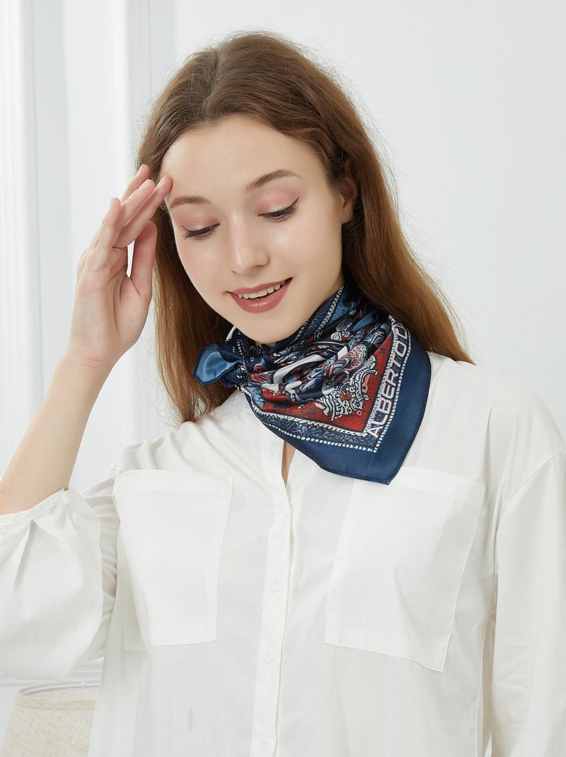 Petit carré de soie Bandana Horse Cléo Bleu - Kiabi