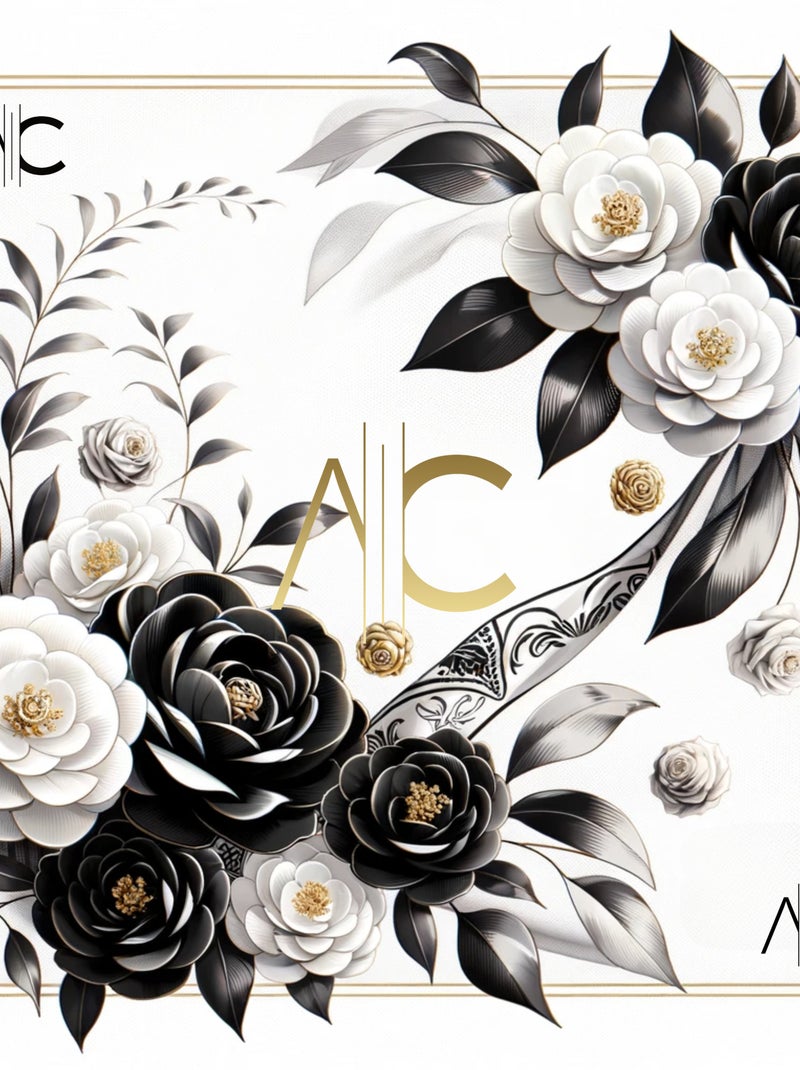 Petit carré de soie Black Roses Cléo Blanc - Kiabi