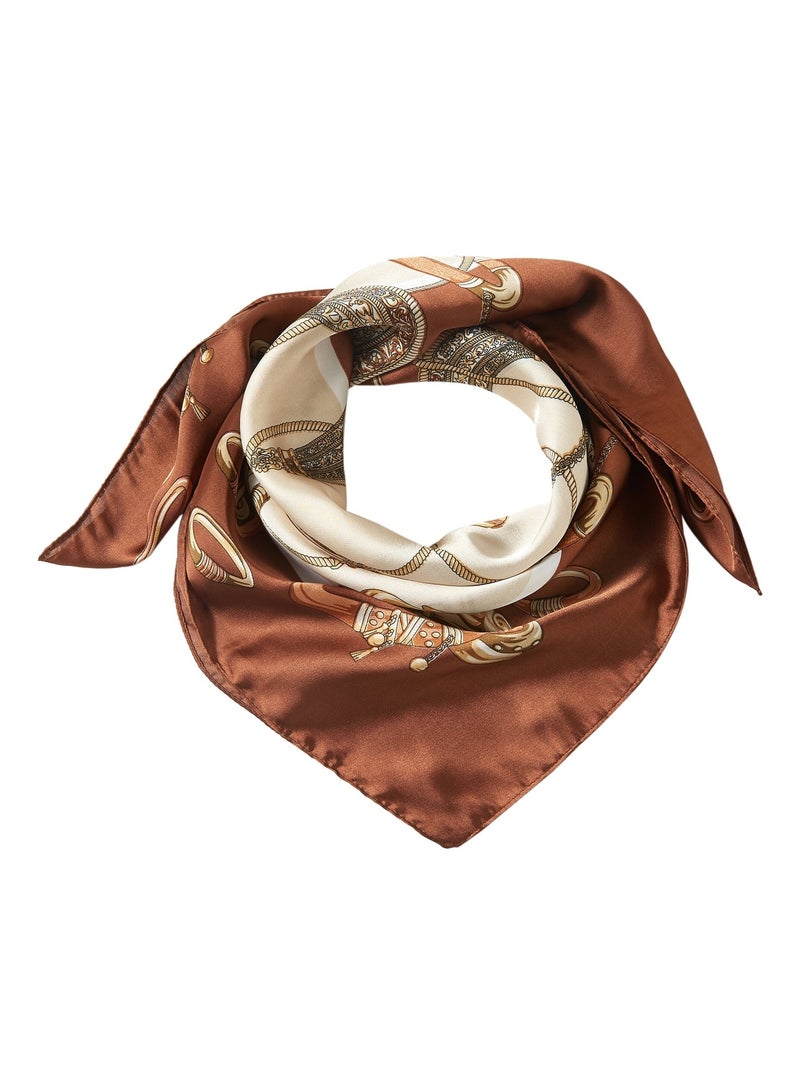 Petit carré de Soie Multirings Cléo Marron chocolat - Kiabi