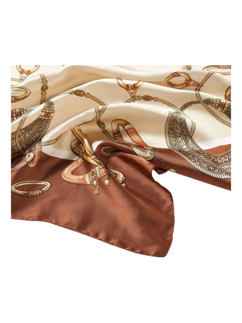 Petit carré de Soie Multirings Cléo Marron chocolat - Kiabi