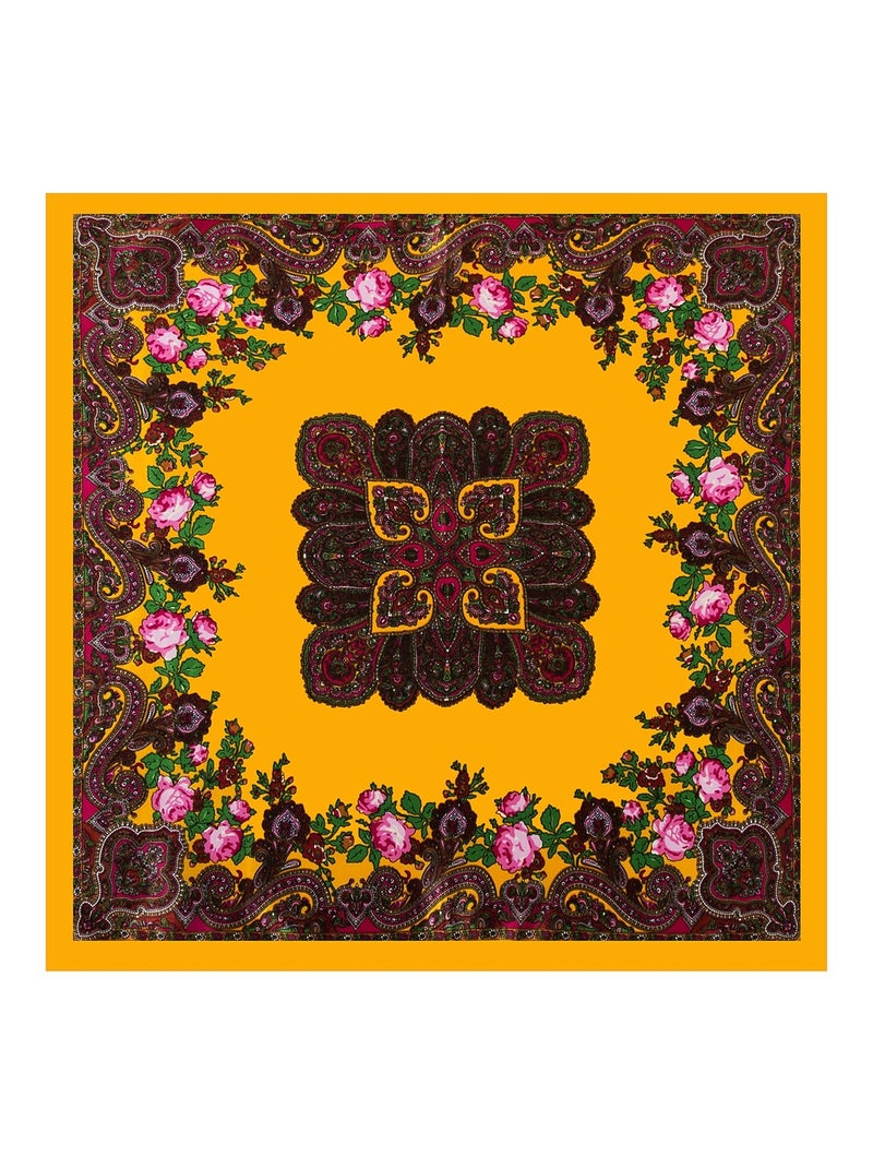 Petit carré de Soie Orange Brown Cléo Jaune - Kiabi