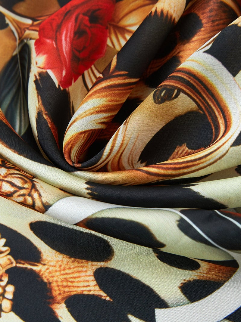 Petit carré de soie Rose Leopard Cléo Jaune - Kiabi