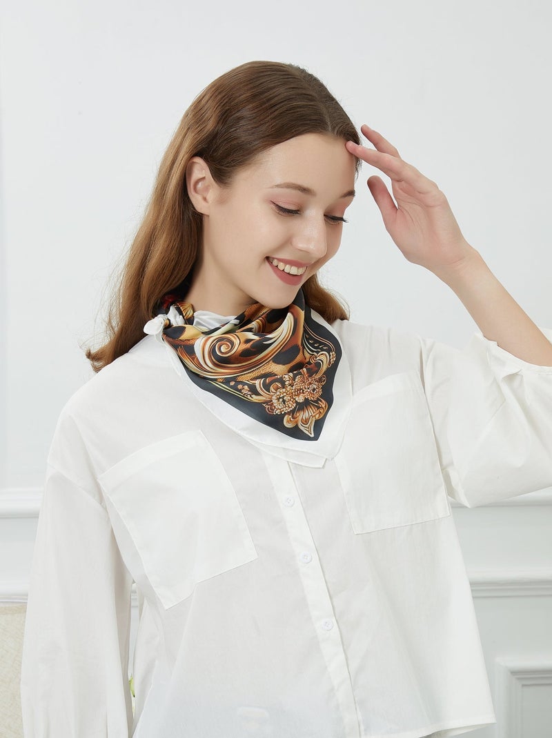 Petit carré de soie Rose Leopard Cléo Jaune - Kiabi