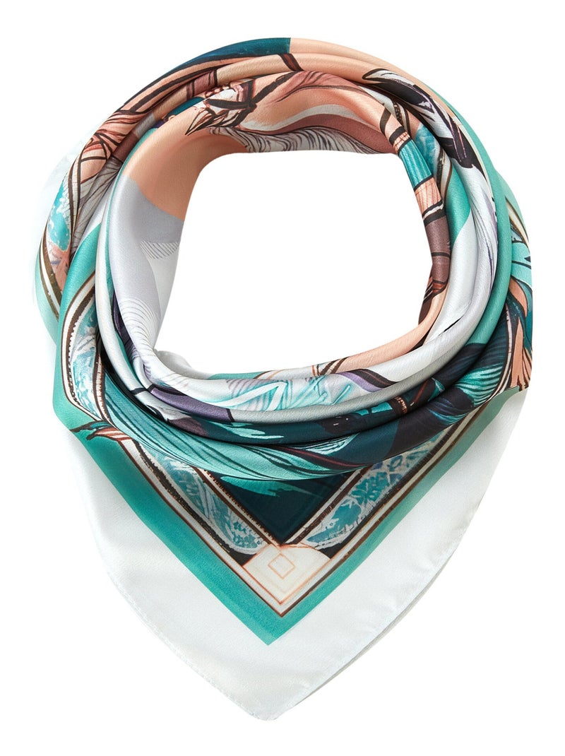 Petit carré de soie Spring Horse Cléo Vert d'eau - Kiabi