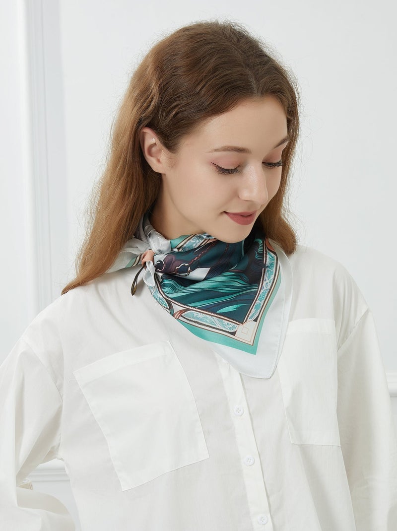 Petit carré de soie Spring Horse Cléo Vert d'eau - Kiabi