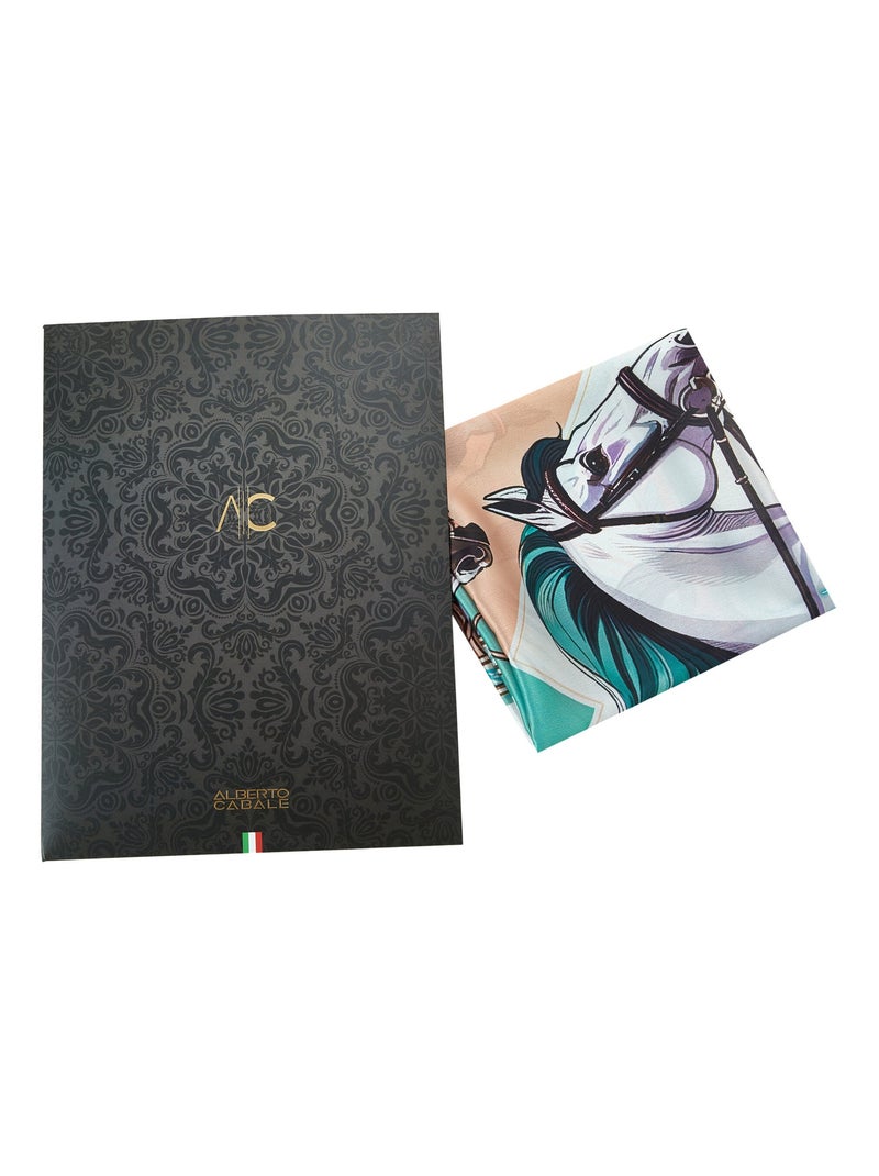 Petit carré de soie Spring Horse Cléo Vert d'eau - Kiabi